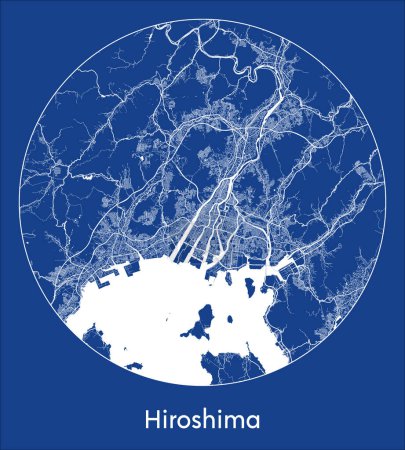 Téléchargez les illustrations : Plan de la ville Hiroshima Japon Asie bleu imprimé rond Illustration vectorielle cercle - en licence libre de droit