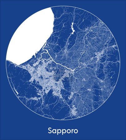 Illustration for City Map Sapporo Japan Asia blue print round Circle vector illustration - Royalty Free Image