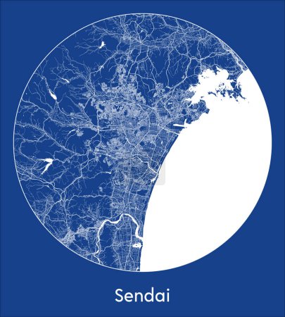 Ilustración de Mapa de la ciudad Tokio Japón Asia azul print round Circle vector illustration - Imagen libre de derechos
