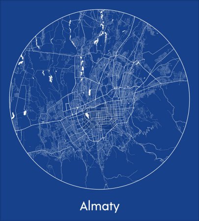 Téléchargez les illustrations : Plan de la ville Almaty Kazakhstan Asie blue print rond Illustration vectorielle cercle - en licence libre de droit