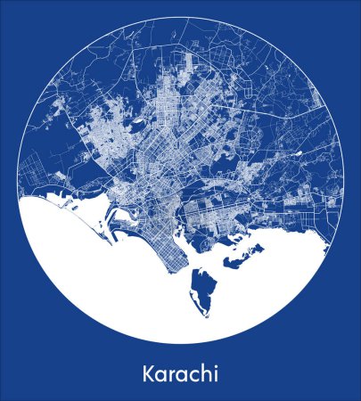 Téléchargez les illustrations : Plan de la ville Karachi Pakistan Asie blue print rond Illustration vectorielle cercle - en licence libre de droit