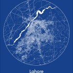 City Map Lahore Pakistan Asia blue print round Circle vector illustration