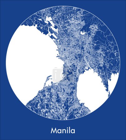 Téléchargez les illustrations : Plan de la ville Manille Philippines Asia blue print round Illustration vectorielle circulaire - en licence libre de droit