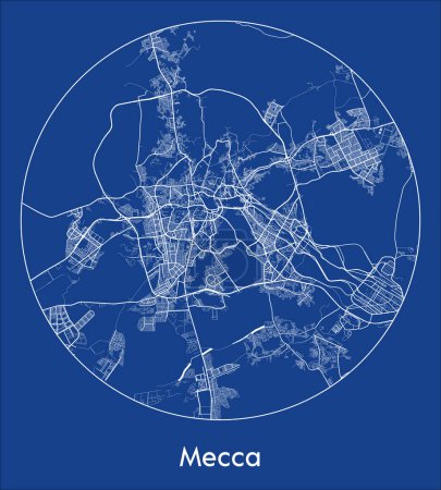 Ilustración de Mapa de la ciudad La Meca Arabia Saudita Asia azul print round Circle vector illustration - Imagen libre de derechos