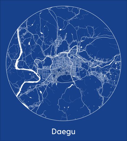 Ilustración de Mapa de la ciudad Daegu Corea del Sur Asia azul print round Circle vector illustration - Imagen libre de derechos