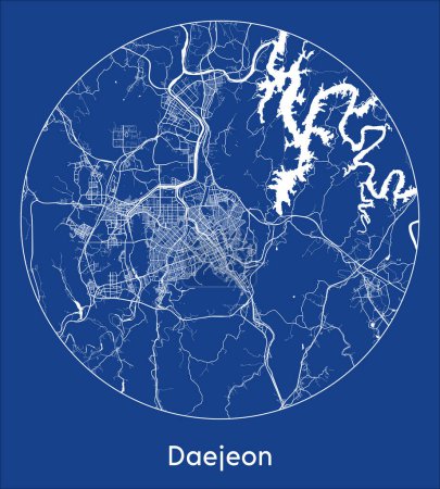Ilustración de Mapa de la ciudad Daejeon Corea del Sur Asia azul print round Circle vector illustration - Imagen libre de derechos