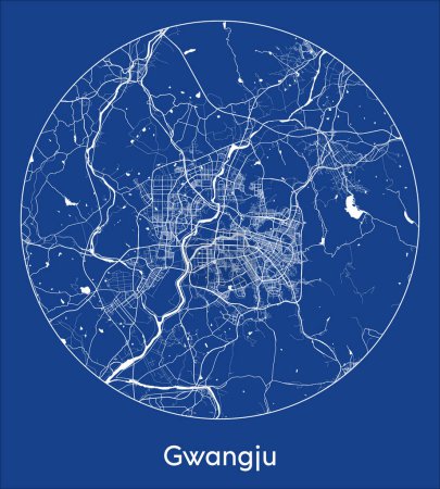 Ilustración de Mapa de la ciudad Gwangju Corea del Sur Asia azul print round Circle vector illustration - Imagen libre de derechos