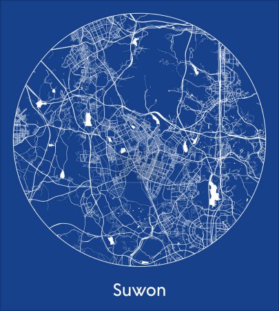 Ilustración de Mapa de la ciudad Suwon Corea del Sur Asia azul print round Circle vector illustration - Imagen libre de derechos