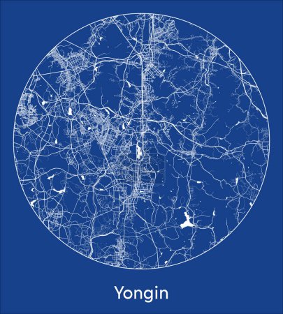 Téléchargez les illustrations : Plan de la ville Yongin Corée du Sud Asia blue print round Illustration vectorielle circulaire - en licence libre de droit
