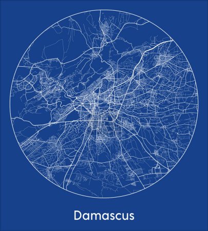 Illustration for City Map Damascus Syria Asia blue print round Circle vector illustration - Royalty Free Image