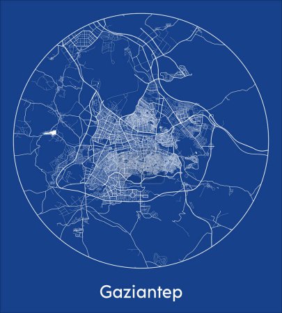 Ilustración de Mapa de la ciudad Gaziantep Turquía Asia azul print round Circle vector illustration - Imagen libre de derechos