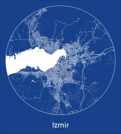 Téléchargez les illustrations : Plan de la ville Izmir Turquie Asie blue print rond Illustration vectorielle cercle - en licence libre de droit