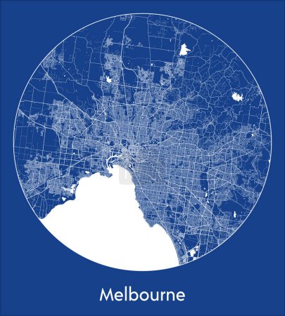 Ilustración de Mapa de la ciudad Melbourne Australia azul print round Circle vector illustration - Imagen libre de derechos