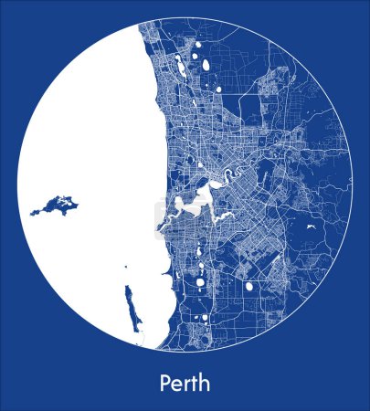 Ilustración de Mapa de la ciudad Perth Australia blue print round Circle vector illustration - Imagen libre de derechos
