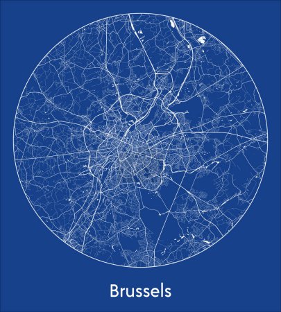 Illustration for City Map Brussels Belgium Europe blue print round Circle vector illustration - Royalty Free Image