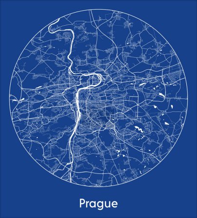Illustration for City Map Prague Czech Republic Europe blue print round Circle vector illustration - Royalty Free Image