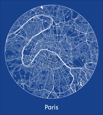 Illustration for City Map Paris France Europe blue print round Circle vector illustration - Royalty Free Image