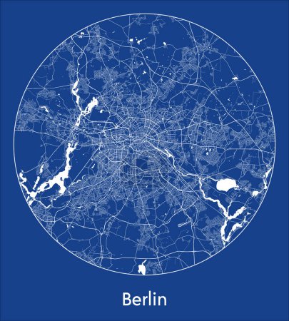 Ilustración de Mapa de la ciudad Berlín Alemania Europa azul print round Circle vector illustration - Imagen libre de derechos
