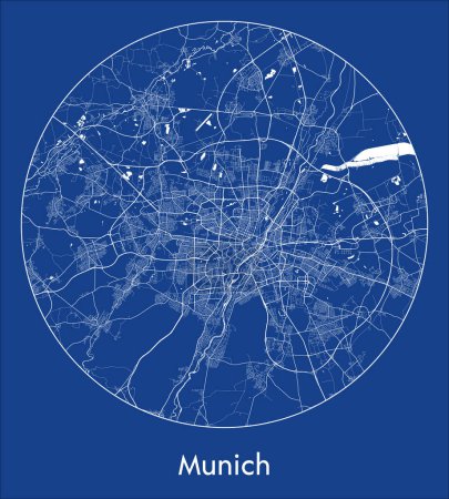 Illustration for City Map Munich Germany Europe blue print round Circle vector illustration - Royalty Free Image