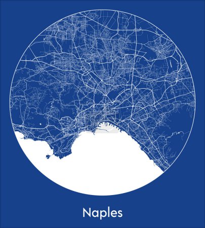 Téléchargez les illustrations : Plan de la ville Naples Italie Europe blue print rond Illustration vectorielle cercle - en licence libre de droit