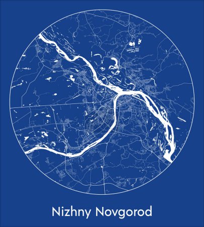 Ilustración de Mapa de la ciudad Nizhny Novgorod Rusia Europa azul print round Circle vector illustration - Imagen libre de derechos