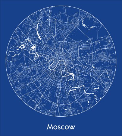 Téléchargez les illustrations : Plan de la ville Moscou Russie Europe blue print rond Illustration vectorielle cercle - en licence libre de droit