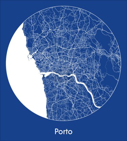 Téléchargez les illustrations : Plan de la ville Porto Portugal Plan d'Europe rond Illustration vectorielle circulaire - en licence libre de droit