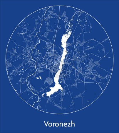 Ilustración de Mapa de la ciudad Voronezh Rusia Europa azul print round Circle vector illustration - Imagen libre de derechos