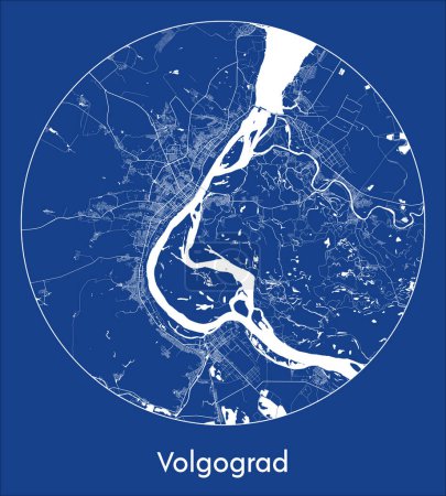 Téléchargez les illustrations : Plan de la ville Volgograd Russie Europe blue print rond Illustration vectorielle cercle - en licence libre de droit