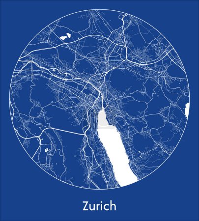 Ilustración de Mapa de la ciudad Zurich Suiza Europa azul print round Circle vector illustration - Imagen libre de derechos