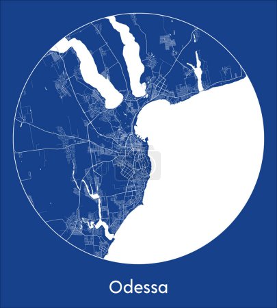 Ilustración de Mapa de la ciudad Odessa Ucrania Europa azul print round Circle vector illustration - Imagen libre de derechos