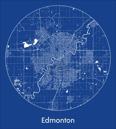 Ilustración de Mapa de la ciudad Edmonton Canadá América del Norte azul print round Circle vector illustration - Imagen libre de derechos