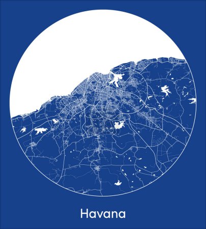 Ilustración de Mapa de la ciudad La Habana Cuba América del Norte azul print round Circle vector illustration - Imagen libre de derechos