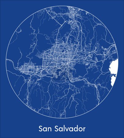 Illustration for City Map San Salvador El Salvador North America blue print round Circle vector illustration - Royalty Free Image