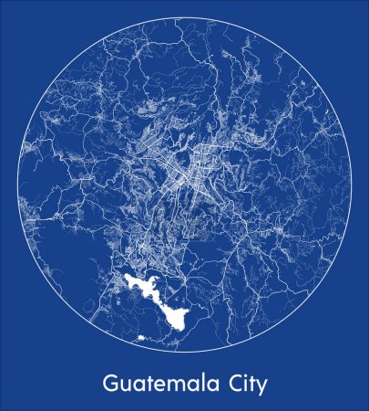 Illustration for City Map Guatemala City Guatemala North America blue print round Circle vector illustration - Royalty Free Image