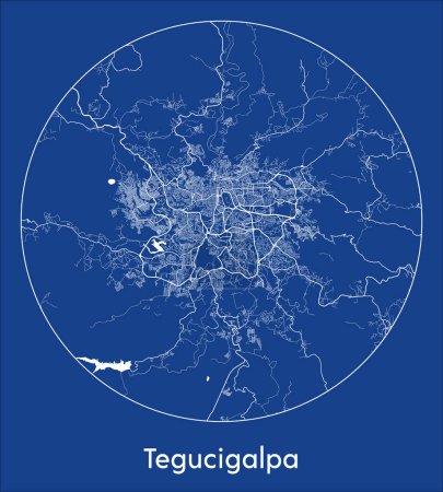 Illustration for City Map Tegucigalpa Honduras North America blue print round Circle vector illustration - Royalty Free Image