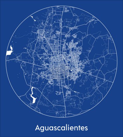 Ilustración de Mapa de la ciudad Aguascalientes México América del Norte azul print round Circle vector illustration - Imagen libre de derechos