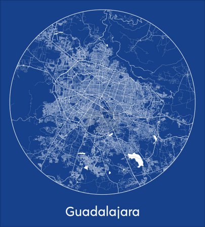 Illustration for City Map Guadalajara Mexico North America blue print round Circle vector illustration - Royalty Free Image