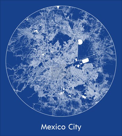 Ilustración de Mapa de la ciudad Ciudad de México México América del Norte azul print round Circle vector illustration - Imagen libre de derechos