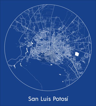 Ilustración de Mapa de la ciudad San Luis Potosí México América del Norte azul print round Circle vector illustration - Imagen libre de derechos