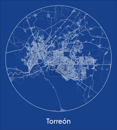 Illustration for City Map Torreon Mexico North America blue print round Circle vector illustration - Royalty Free Image