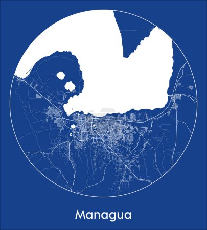 Ilustración de Mapa de la ciudad Managua Nicaragua América del Norte azul print round Circle vector illustration - Imagen libre de derechos