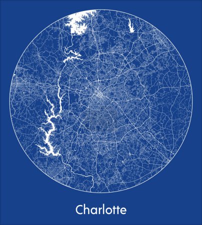 Illustration for City Map Charlotte United States North America blue print round Circle vector illustration - Royalty Free Image