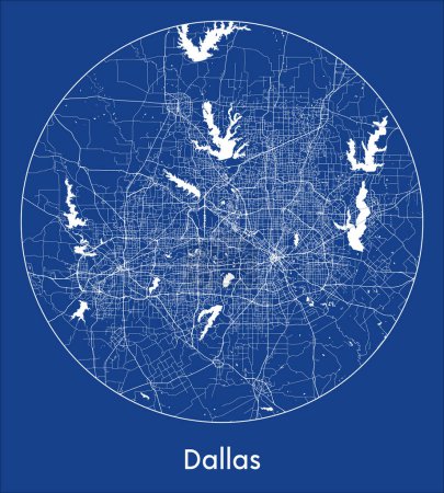 Ilustración de Mapa de la ciudad Dallas Estados Unidos América del Norte azul print round Circle vector illustration - Imagen libre de derechos