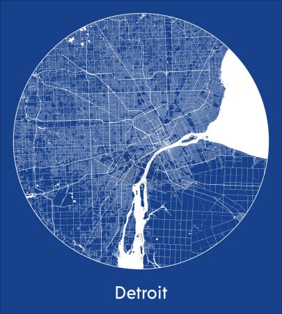 Illustration for City Map Detroit United States North America blue print round Circle vector illustration - Royalty Free Image