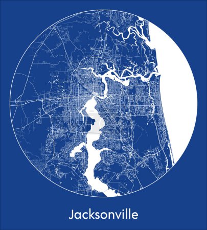 Ilustración de Mapa de la ciudad Jacksonville Estados Unidos América del Norte azul print round Circle vector illustration - Imagen libre de derechos