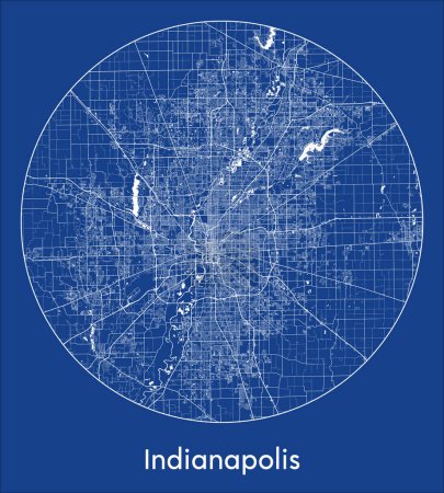 Illustration for City Map Indianapolis United States North America blue print round Circle vector illustration - Royalty Free Image