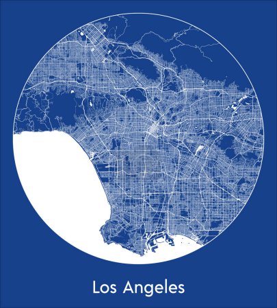 Ilustración de Mapa de la ciudad Los Ángeles Estados Unidos América del Norte azul print round Circle vector illustration - Imagen libre de derechos