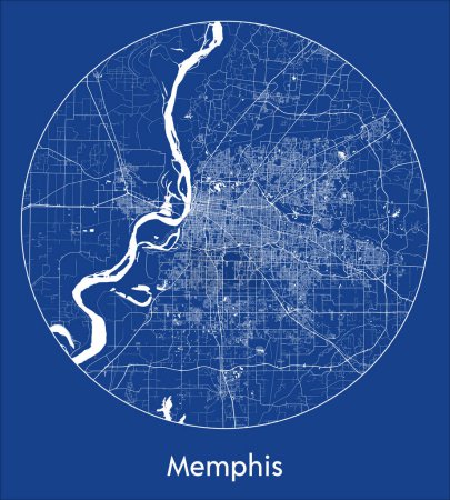 Illustration for City Map Memphis United States North America blue print round Circle vector illustration - Royalty Free Image