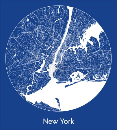 Téléchargez les illustrations : Plan de la ville New York États-Unis Amérique du Nord blue print round Illustration vectorielle circulaire - en licence libre de droit